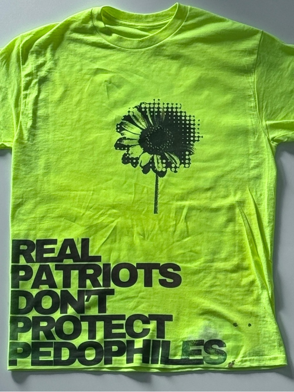 Neon Green T-Shirt /w Black Type. Imperfect by design.Men’s Medium